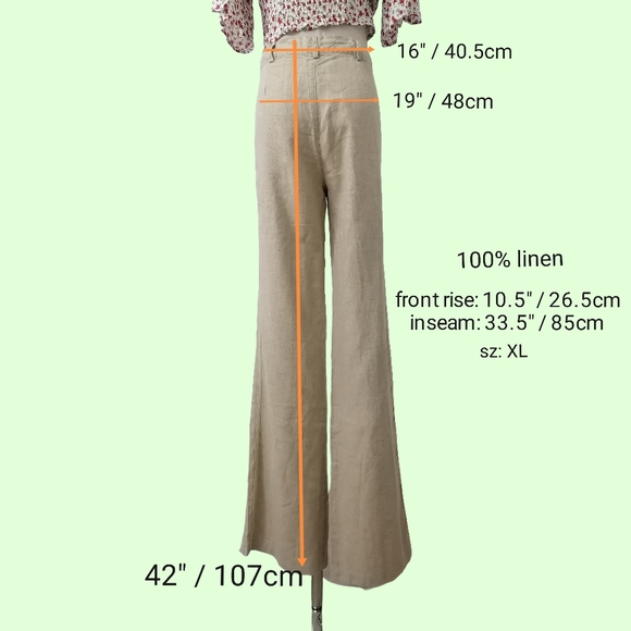 sz: XL, vintage high waist wide legs linen trousers by Reekey Shop - Picture 2 of 6